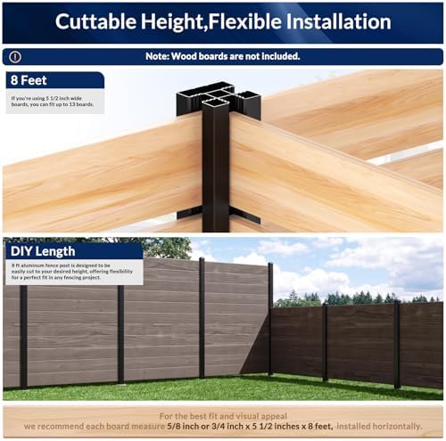 5 Pack 8FT Inground Aluminum Fence Posts for 6FT Privacy Panels