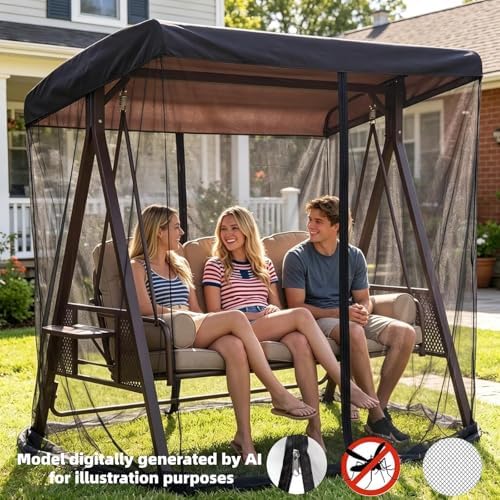 6.7X6.7X4.1FT Outdoor Mosquito Netting for Swing/Patio, Three-Person Large Si...