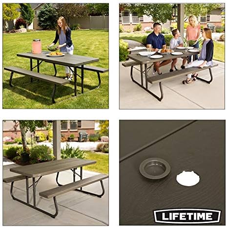 Lifetime 60112 6-Foot Picnic Table, Seats 8, Brown Plastic Top, All-Weather S...
