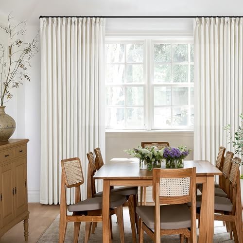 TWODRAPES Natural Pinch Pleated Linen Curtains 96 Inches Long Living Room