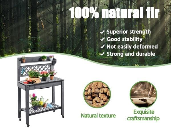 Yaheetech Outdoor Potting Bench with Sink, Garden Table, Lower Shelf,Gray