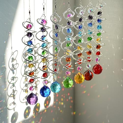 7 Pcs Crystal Gazing Ball Spiral Wind Spinner Suncatcher Garden Decor
