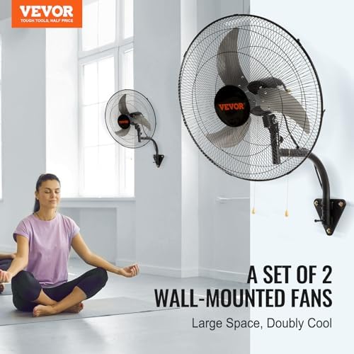 VEVOR 20 Inch Wall Mount Fan, Oscillating, 3-Speed, 4000 CFM, 2 Pack