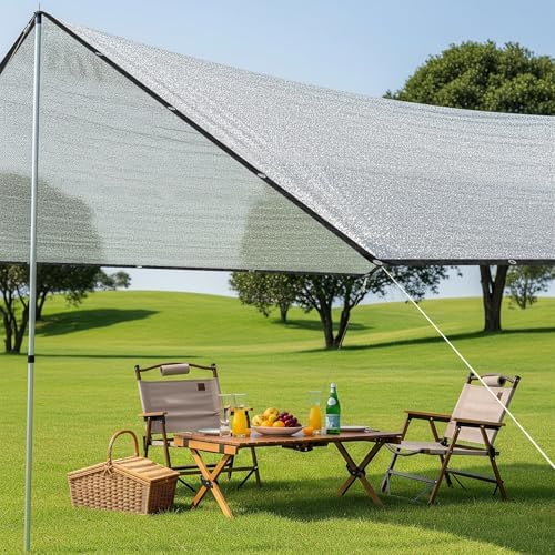 SUNNY GUARD 99% Aluminum Sun Shade Cloth, 8x8FT Heat Reflective Tarp