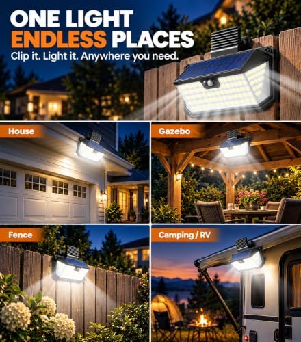 LUHLEE 470 LED Clip On Solar Light Outdoor, Motion Sensor Lights for Fence
