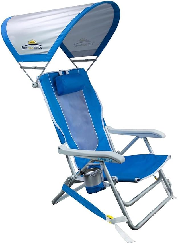 GCI Outdoor Sunshade Backpack Beach Chair | Reclining Folding Canopy Chair wi...