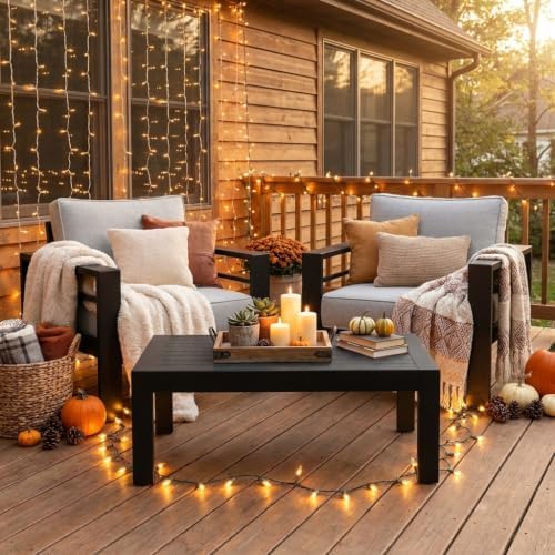 Aluminum Outdoor Patio Chairs, Patio Sofa with 10" Back Cushion, Light Grey