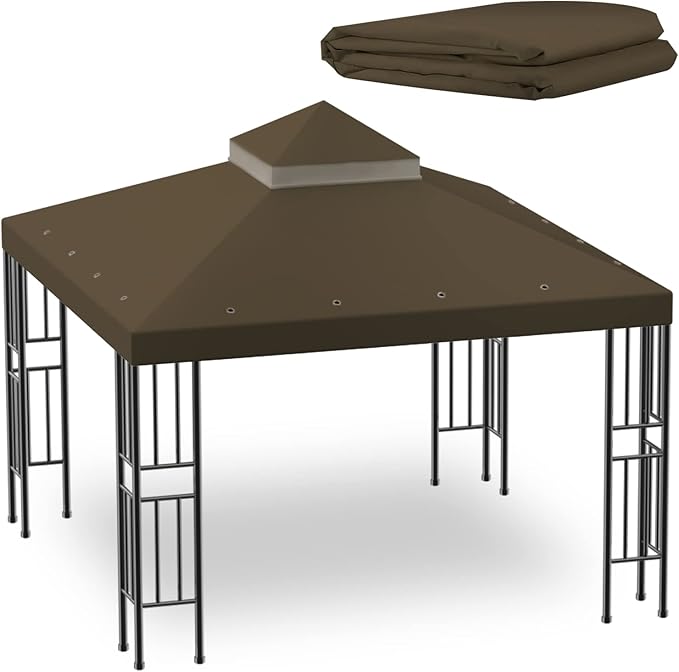 Sumfaller 10x10 FT Gazebo Replacement Canopy Top Cover Double Tiered Canopy T...