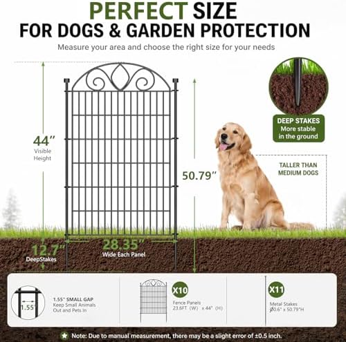No Dig Garden Fence, Outdoor Dog Fence for Yard, 48in, 10Panels