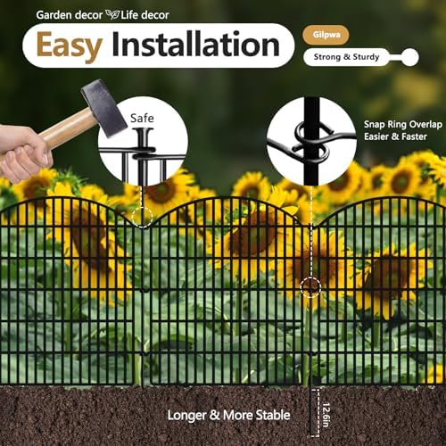 16 Panels Decorative Garden Metal Fence, 33in (H) x 38.67ft (L) No Dig Dog Fe...