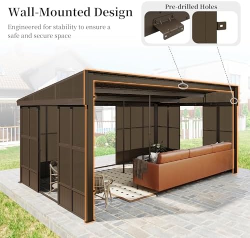 Domi 12x16FT Sunroom, Wall Mounted Sunroom Kit with Galvanized Steel Sloping ...