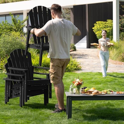 Compact Stackable Adirondack Chairs Set of 4,HDPE,Black | 26.3" Wide HDP...