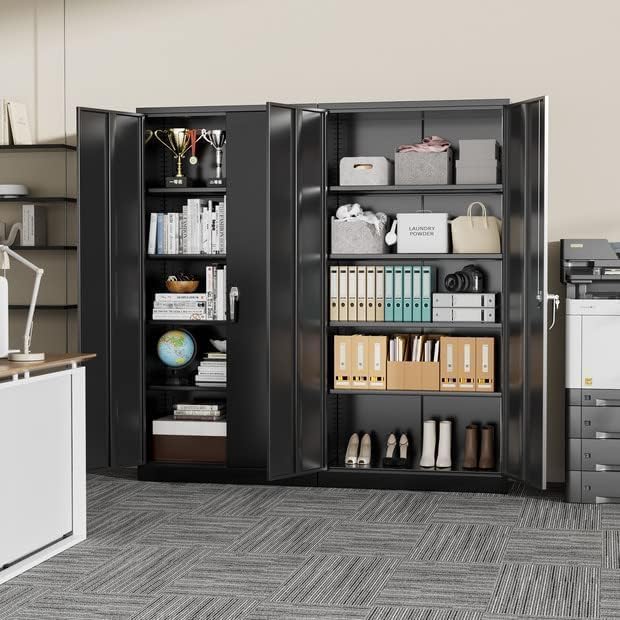 Metal Storage Cabinet, 72" Steel Garage Cabinet with Doors and Adjustabl...
