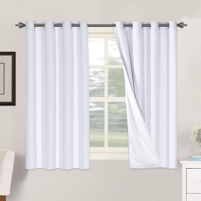 H.VERSAILTEX Linen Blackout Curtains 54 Inches Long 100% Blackout Thermal Ins...