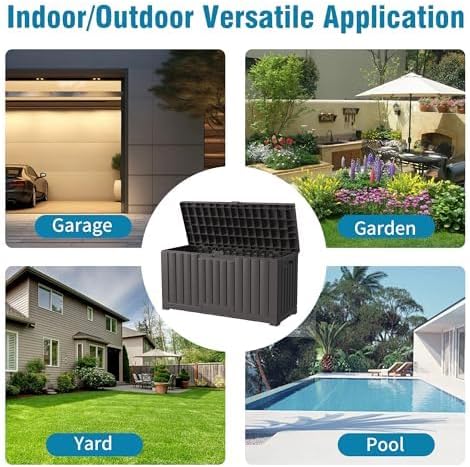Outdoor Storage Box, 60 Gallon Waterproof Deck Box, Lockable Storage Containe...