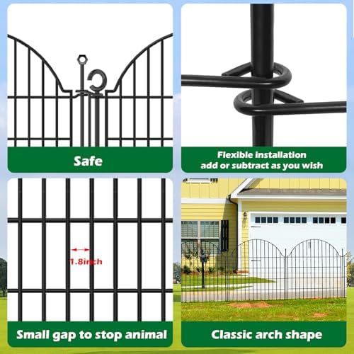 5 Panels No Dig Decorative Garden Fence with Gate, 32in(H) x11.8ft(L)