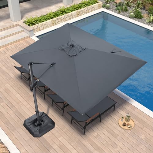 PURPLE LEAF Cantilever Umbrella 9' x 11.5' Rectangle 360° Rotation Grey