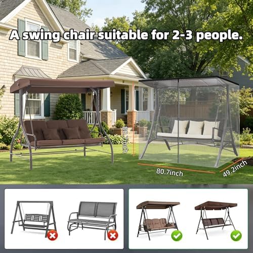 6.7X6.7X4.1FT Outdoor Mosquito Netting for Swing/Patio, Three-Person Large Si...