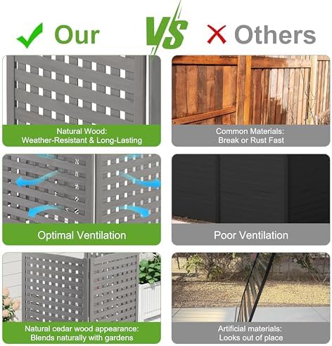3-Panel Outdoor Air Conditioner Fence Screen, Outside Wood Privacy Fence, Tra...