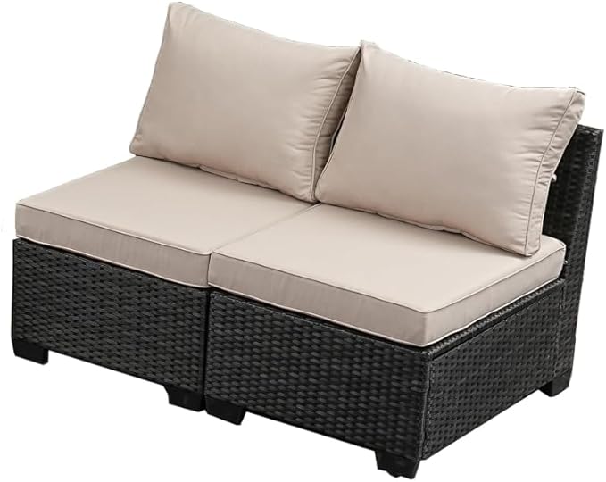 Jing's Villa 2 Piece Outdoor Wicker Armless Sofa, Patio Rattan Sectional ...