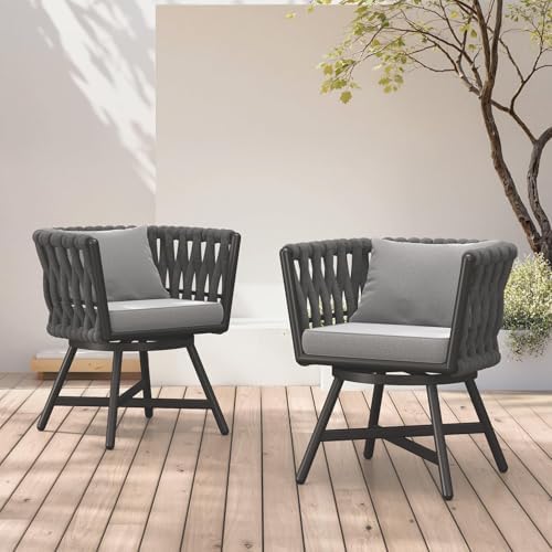 Grand patio Swivel Dining Chairs Set of 2, Rope Patio Outdoor Chairs with Cus...