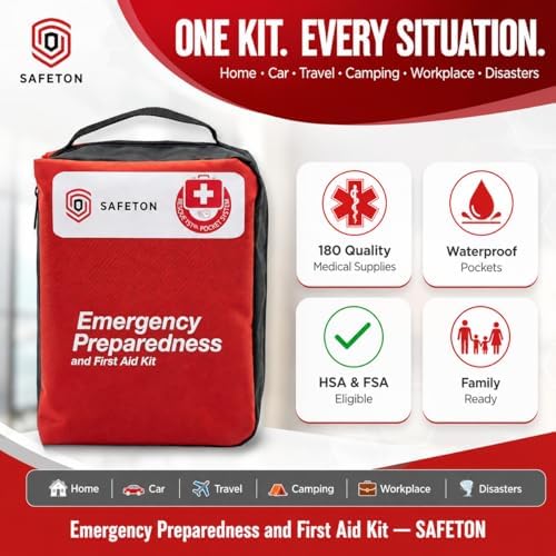 Safeton 180-Piece First Aid Kit, Portable Emergency Preparedness Medical Supp...