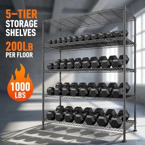 REIBII 5-Tier Storage Shelves, Space Saving&1000LBS Heavy Duty for Garage