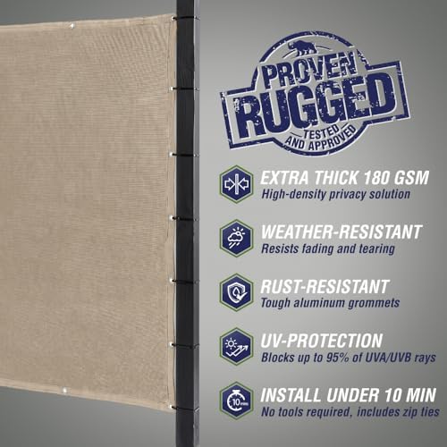 RUGGED RHINO Fence Privacy Screen 180 GSM Heavy Duty Mesh, 6x20 FT Beige