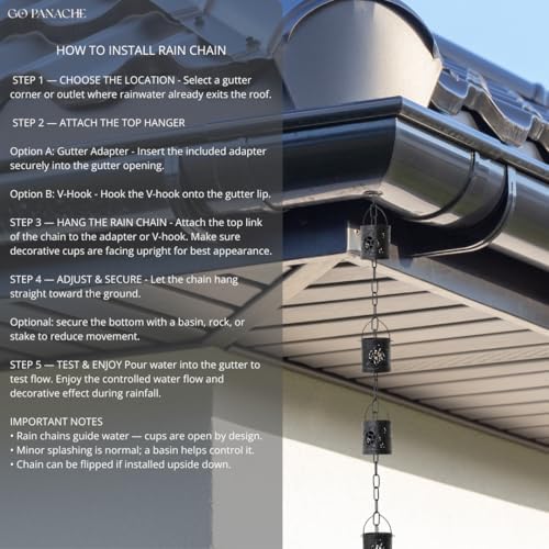 8.5 FT Rain Chain with 12 Aluminum Cups | Durable Rain Chains for Gutters - E...