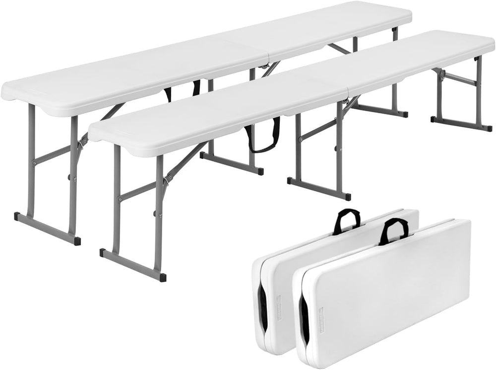 Folding Bench 6ft,Portable Plastic Bench Seat with Handle,White,2 Pack