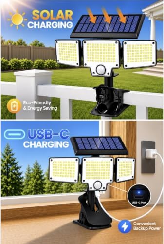 Clip on Solar Lights Outdoor,3000mAh Flood Lights with Motion Sensor,Remote
