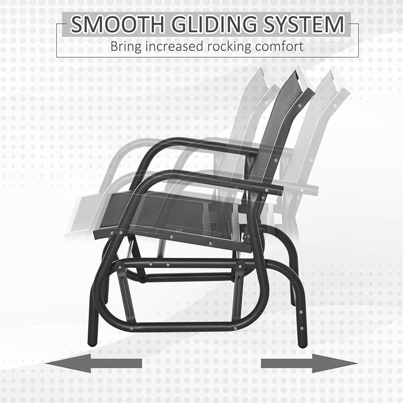 Outsunny Porch Glider Set of 2 Steel Frame Black