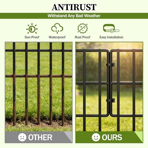 17in (H) x 27ft (L) Garden Fence Animal Barrier, 25 Panels Decorative Garden ...