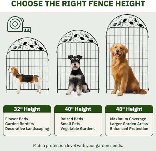 Decorative Garden Fence, 32in H x 12ft L Arched Metal Animal Barrier Fence, R...