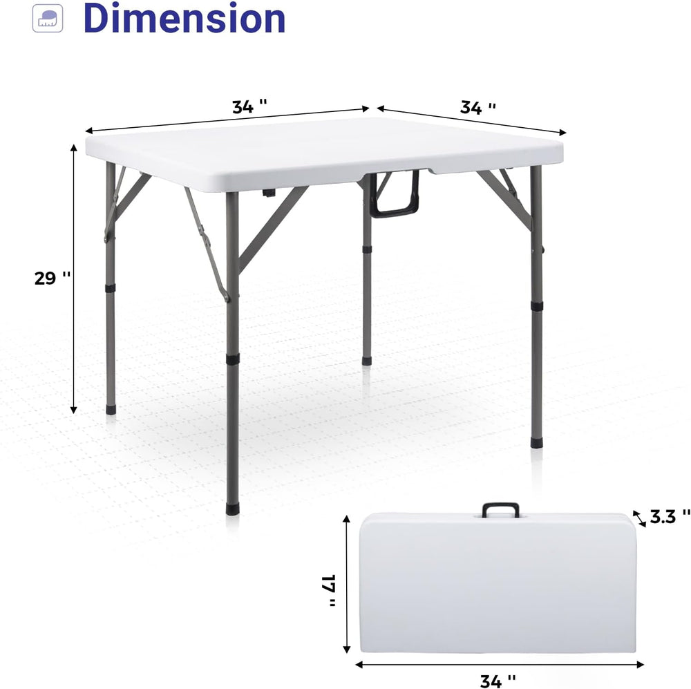 34" Square Folding Card Table,Fold-in-Half Utility Portable Table,White