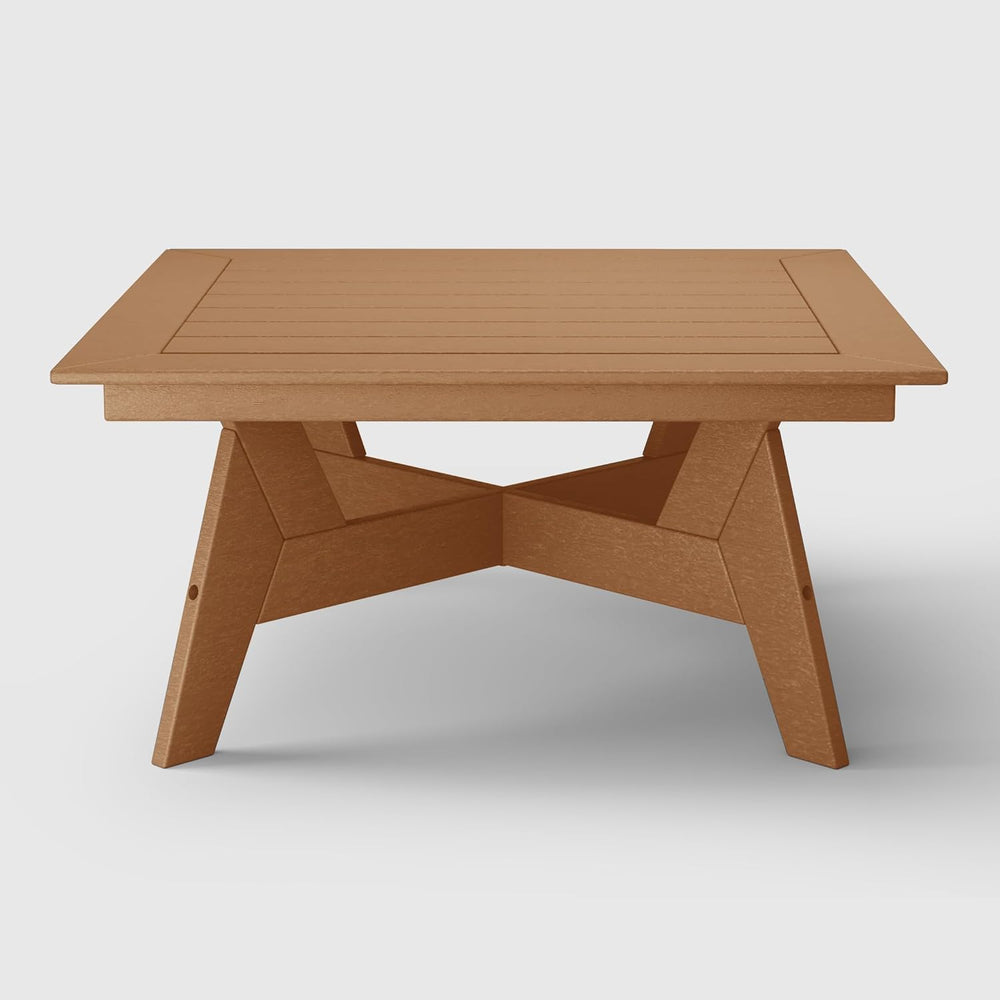 Avalon Modern Low Outdoor Patio Square HDPE Coffee Table, Teak
