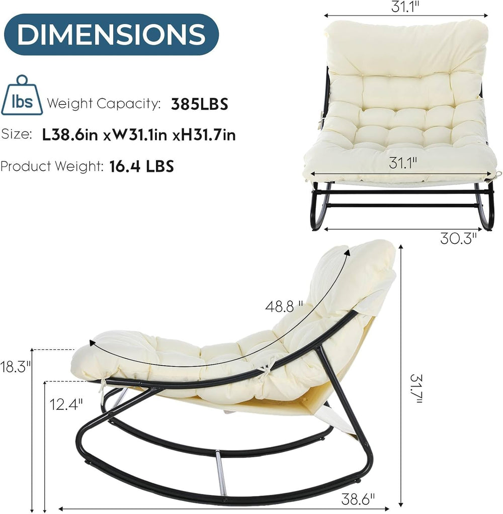 Outdoor Rocking Chair, Papasan Rocking Chair Indoor (2, Beige)