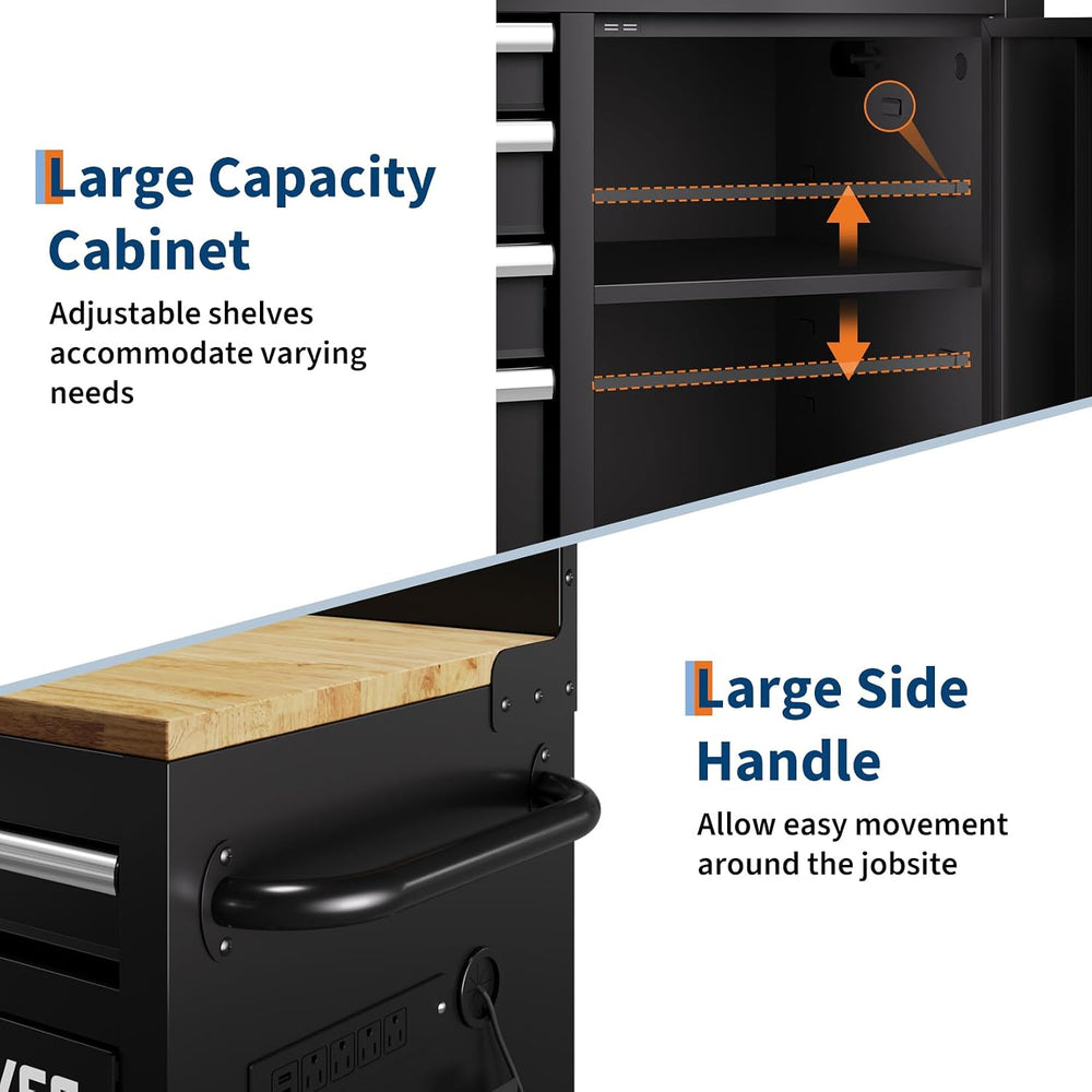 60 Inch Rolling Tool Chest Workbench, 10 Drawer Tool Box with Pegboard & ...