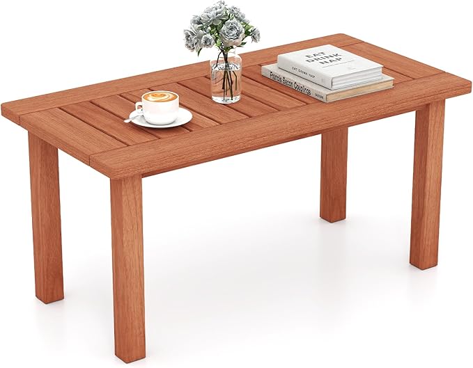 Tangkula Outdoor Coffee Table, 35.5” Patio Table with Slatted Tabletop, Recta...