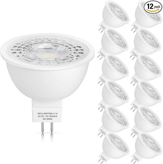 Mlambert 12 Pack MR16 LED Bulbs 50W Halogen Equivalent,5000K Daylight White,5...