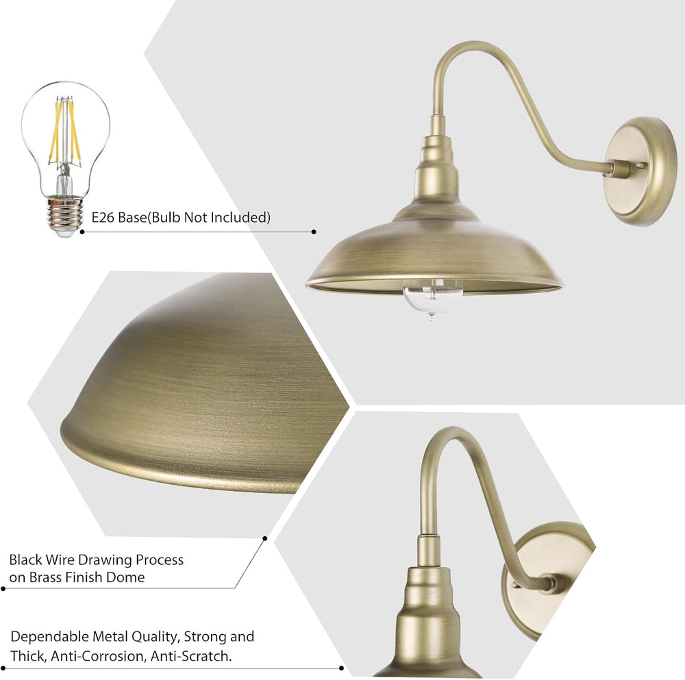 10 Inch Gooseneck Barn Light for Farmhouse, Brass Exterior Barn Style Light F...