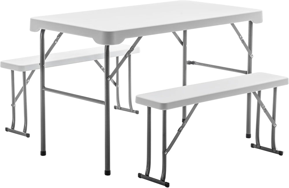 BTEXPERT 3-Piece Set Plastic Portable Folding Beer Picnic Table & Two Ben...