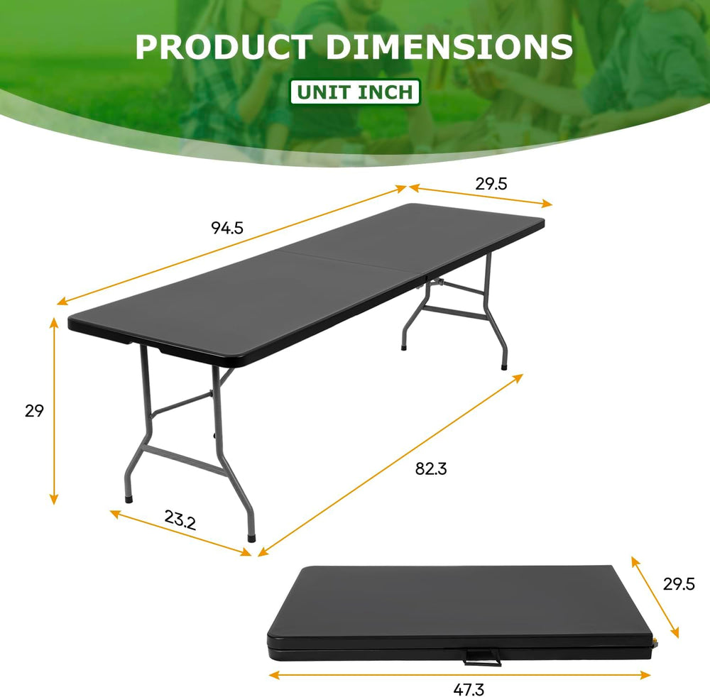 BestOffice | 8FT Folding Table | Black | Portable Plastic Table