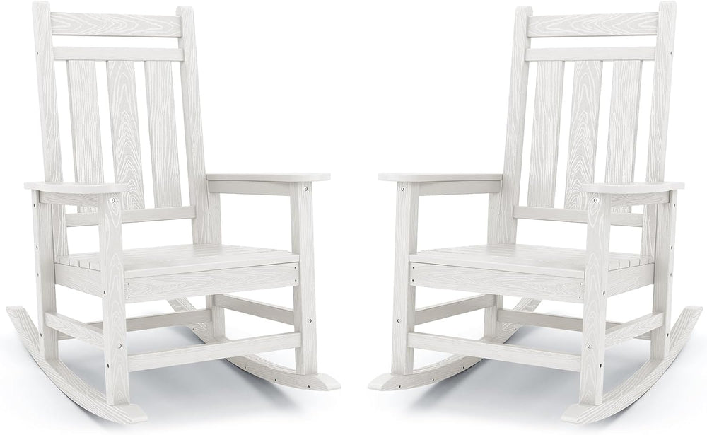 KINGYES Oversized Outdoor Rocking Chair Set of 2, HDPE Patio Rockers, White
