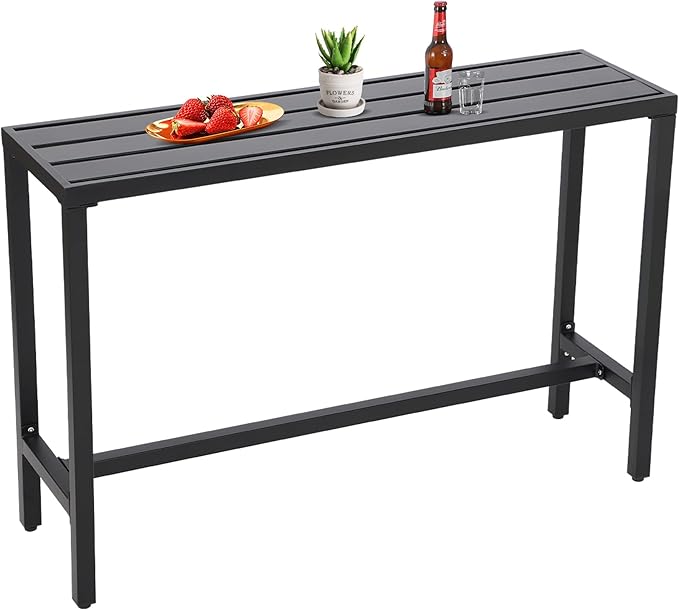 Outdoor Bar Table, Patio Console Pub Height Tables with Powder Coated Steel F...