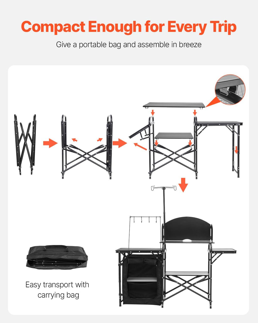 VEVOR Camping Kitchen Table, Outdoor Camp Cooking Table, Aluminum Portable Co...