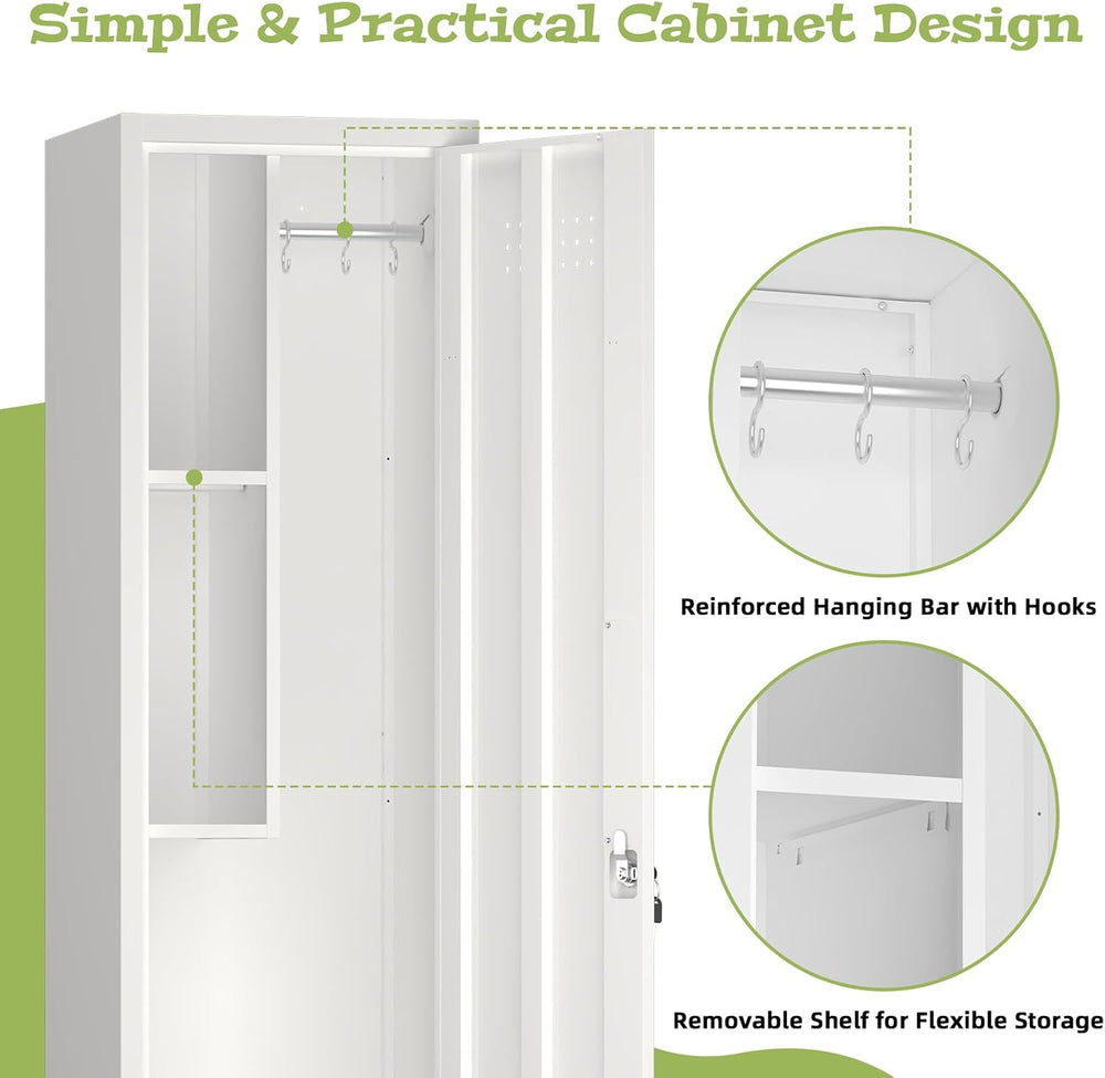 Slim Broom Storage Cabinets, Metal Cabinet with Shelves and Hanging Rod, 15.7...