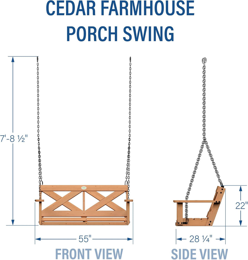 Backyard Discovery 55" Cedar Wood Farmhouse Outdoor Porch Swing Bench wi...