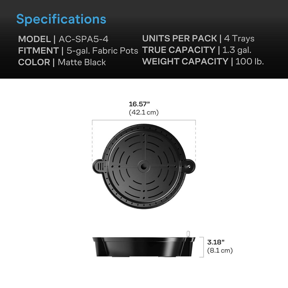 AC Infinity Self-Watering Fabric Pot Base, Auto-Irrigation, 4-Pack