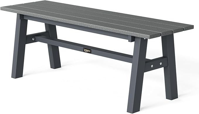 VINGLI 47” Outdoor Bench Garden Bench HDPE Porch Bench w/Metal Legs, Poly Lum...